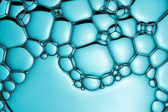 Macro capture of blue soap bubbles in detailed focus