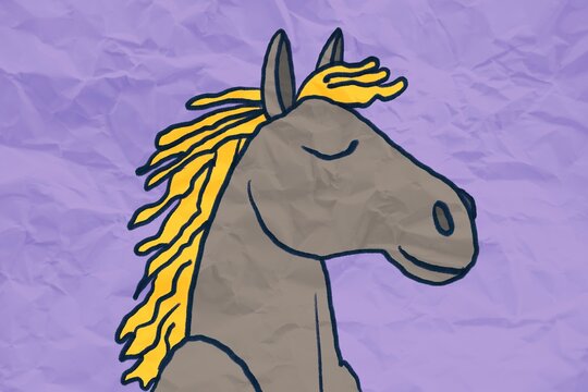 Happy cartoon horse illustration with yellow mane