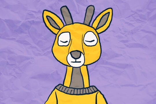 Cartoon illustration of serene gazelle in a sweater