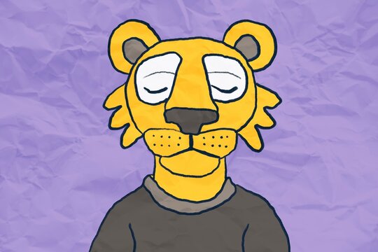 Cartoon lion character illustration on purple background