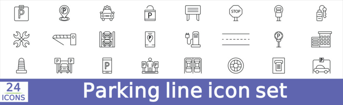 Parking line icon set. Outline icon collection. Editable stroke. Vector illustration.
