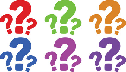 A colorful illustration of question marks in different colors on a white background