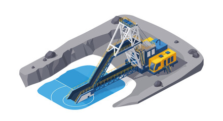 Industrial dredging machine operating in a water body.