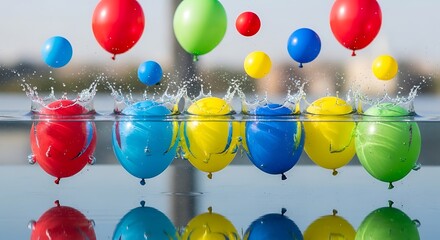 Colorful Balloons Floating in Water.