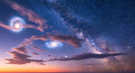 Cosmic Landscape with Binary Suns and Clouds.