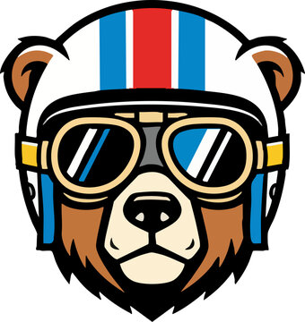 Racing Bear Mascot Wearing Retro Helmet and Goggles Avatar