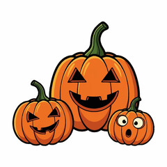 Three Cartoon Pumpkins with Different Faces.