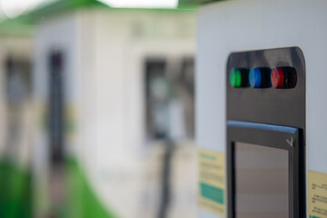 Close-up of an electric vehicle charging station control panel