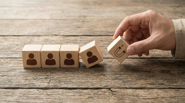 Hand selecting positive block with smile icon. business concept of talent recruitment, customer satisfaction, human resource, and positive leadership influence for employee attraction