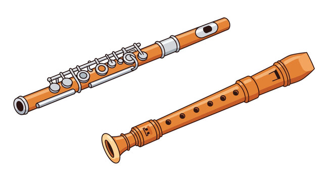 Illustration of two orange recorders a musical wind instrument displayed diagonally