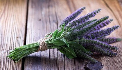 bunch of salvia on wooden background