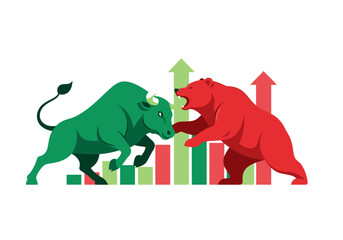 Obraz premium Minimal flat vector logo of bull vs bear stock market battle,