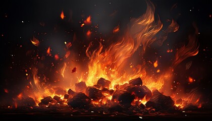embers and flames over black background