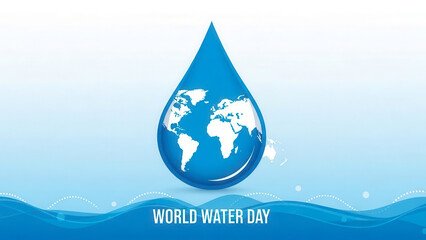 Fototapeta premium A blue water droplet containing a white world map, symbolizing global water conservation efforts for world water day