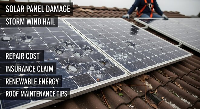Damaged Solar Panels on Roof Requiring Repair.