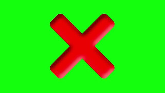 Red Cross Mark X Icon Animation on Green Screen &ndash; Error Cancel Symbol Motion Graphic