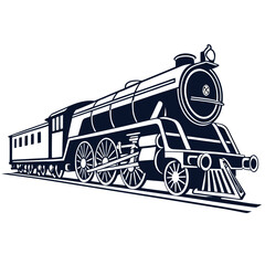A vintage steam locomotive train with a passenger car traveling through a scenic landscape © AG