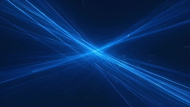 Abstract blue light streaks converging in the center against a dark background