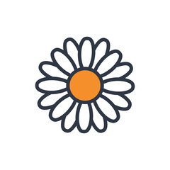 Minimal Flat Vector Illustration of Stylized Daisy with Orange Center and White Petals on White Background
