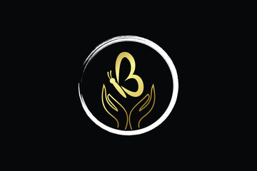 Obraz premium Modern Beauty Logo, A butterfly emerging from hands within a circle