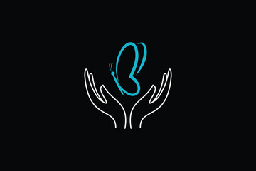 Obraz premium Modern Beauty Logo, A butterfly emerging from hands within a circle