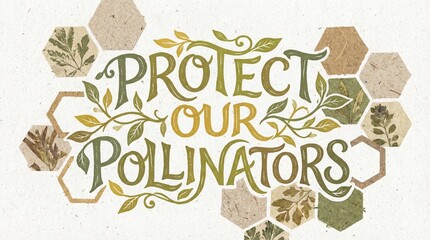 Fototapeta premium Protect Our Pollinators: A Beautifully Illustrated Call to Action with Nature-Inspired Hexagonal Design