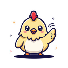 Cute Handdrawn Little Chicken Cartoon Waving Hello Character Illustration