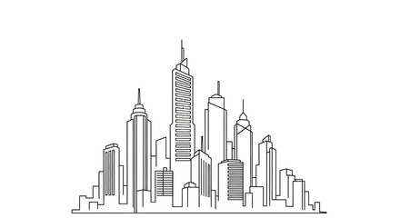 Fototapeta premium A detailed line drawing of a modern city skyline silhouette