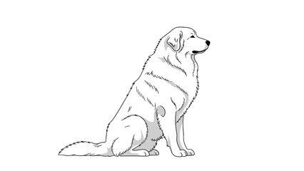 Large white Great Pyrenees dog sitting in a side profile view with simple grey shading for added texture and depth.