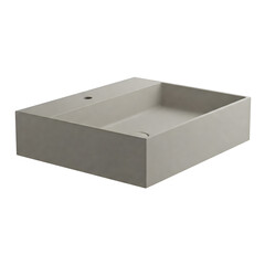 A rectangular countertop washbasin with a matte concrete finish is presented on a white backdrop. Generative AI.