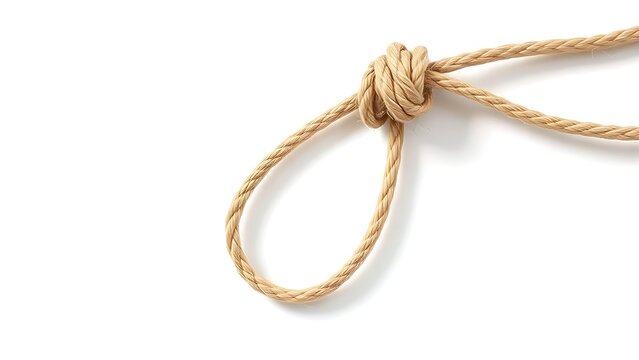 overhand. Single overhand knot made of thick jute rope on white background. lifestyle magazines, social media lookbooks, designed for lifestyle magazines and social media content.
