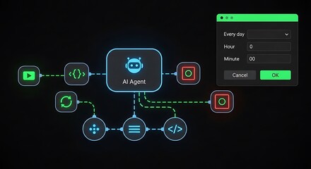 Fototapeta premium Digital interface with A I agent and connected nodes on a dark background AI agent connections