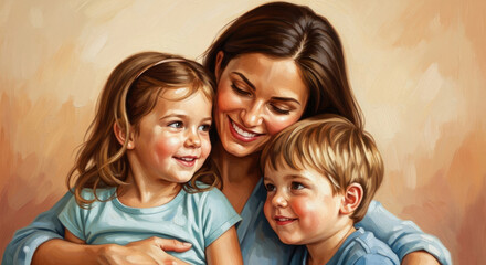 Digital Painting of Motherhood and the Bond between Parent and Kids.