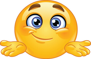 Emoji Emoticon Shrugging with Open Hands and a Questioning Expression, I Dont Know Gesture.