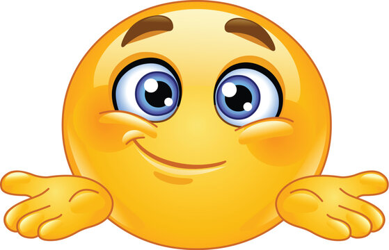 Emoji Emoticon Shrugging with Open Hands and a Questioning Expression, I Dont Know Gesture.
