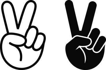 Fototapeta premium Two different styles of the peace sign gesture illustrated in black and white