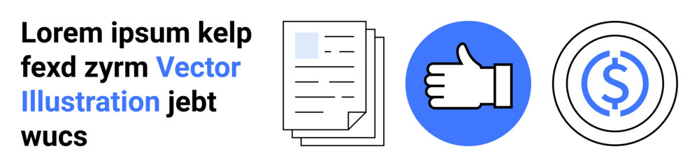 Obraz premium Business operations, approval systems, finance tools, documentation, workflow management, digital content. a document, a thumbs-up sign and a dollar symbol. Business operations and finance tools