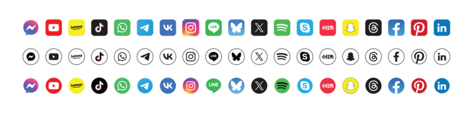popular social media logos vector icon set of for editorial use