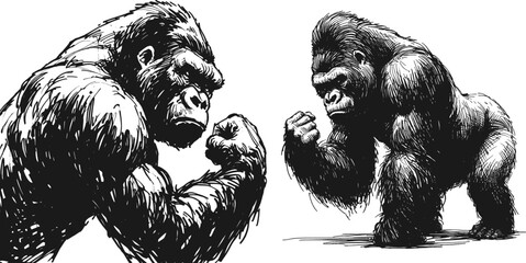 The Soulful Stare Gorilla line art drawing  sketch vector hand drawn illustration © Ratcha