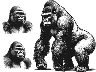 Gorilla line art drawing  sketch vector hand drawn illustration svg © Ratcha