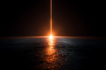 Sunlight piercing the serene twilight over a calm ocean horizon