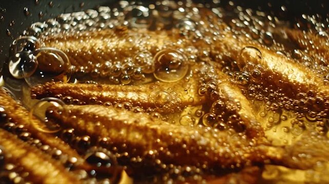 Crispy Fried Fish Cooking in Hot Oil.