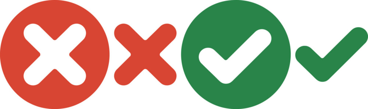 Red crosses and green check marks symbolizing incorrect and correct answers