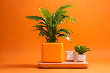 Aesthetic indoor plant setup with a small potted plant and a decorative tray.