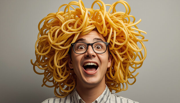 Person Spaghetti Hair Absurd Food Surrealism Portrait