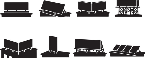 Comprehensive Billboard and Outdoor Advertising Vector Icon Set: Collection of Silhouettes for Digital Signage, OOH Marketing Campaigns, Display Stands, and Large Banner Mockups. © mdsohrab