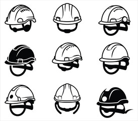 Fototapeta premium Construction Hard Hats Collection Vector Icons Set Safety Headwear Symbols