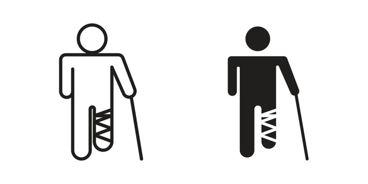 Man with broken leg icon concept template. linear or solid icon collection