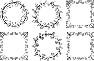 Obraz premium Vintage Ornamental Frame Border Silhouette Bundle – Decorative Square & Round Black Vector SVG Set