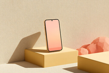 A small wooden block supporting a vertical striped object resembling a toothpick or marker